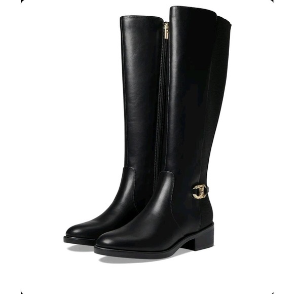 LNew-Tommy Hilfiger Black Imizza Pleather Knee-High Sturdy Boots. Unisex. Gift - Picture 2 of 8